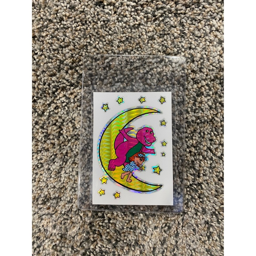 Vintage Barney the Dinosaur Holographic Sticker Moon Stars Kodak Paper 90s Retro